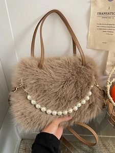 Borsa a Secchiello in Ecopelliccia da Donna Con Catena di Künstliche Perle Grande Capacità Borsa a Tracolla per Autunno Inverno Viaggio