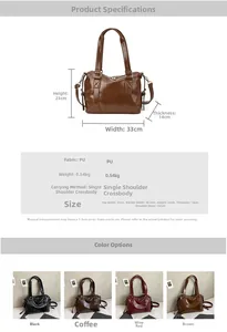 Detailed size chart and multi-color options for the large retro Boston shoulder bag