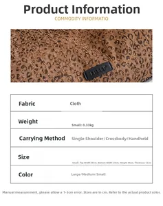 Macro detail of leopard print fabric texture with a black brand logo stitched label
