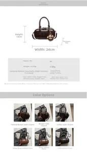 Detaillierte Größenangaben für die Vintage PU-Leder Boston Tasche mit Pelzanhänger