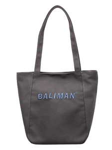 Dark grey canvas tote bag with BALIMAN blue embroidery shown on a clean white background