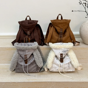 Mochilas vintage con orejas de conejo en gamuza y felpa con cordón para mujer