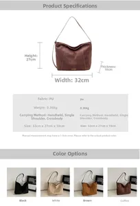 Detailed size specifications and color comparison of large capacity suede tote bag