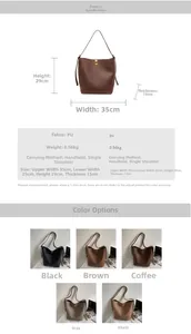 Tableau des tailles détaillé pour sac seau vintage en cuir PU avec dimensions exactes
