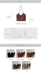 Tableau des tailles et guide de couleurs pour le grand sac à main cabas en cuir PU