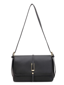Classic black litchi leather underarm bag with gold metal buckle for women