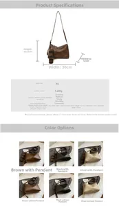 Detailed table showing dimensions and color variants for the retro PU leather crossbody bag