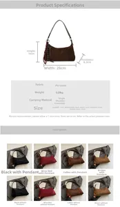 Tableau détaillé des tailles et options de couleurs pour le sac besace croissant vintage