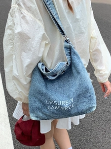 Sac cabas en jean vintage avec imprimé Leisurely Carefree, sac à bandoulière bleu pour femmes