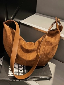 Women Faux Suede Hobo Bag Large Capacity Crescent Shoulder Bag Retro Minimalist Underarm Tote Bag For Daily Commute