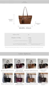 Detailed size chart and specifications for the retro PU leather tote bag for women