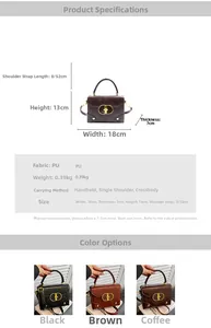 Detailed size chart for the PU leather crossbody bag with precise dimensions and weight info