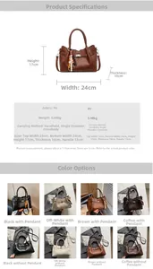 Tableau des tailles et spécifications pour le sac seau rétro en cuir synthétique