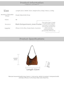 Detail of vintage brown suede tote bag with dimensions 32x10x20cm and adjustable strap