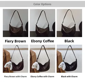 Comparison of half-moon underarm bags in brown and black with cute rabbit pendants