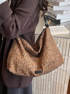 Sac Tote en Toile Imprimé Léopard pour Femmes Grande Capacité Sac à Bandoulière Mode Décontractée Sac de Courses Automne Hiver