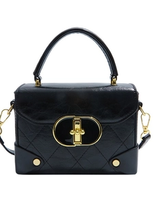 Classic black quilted crossbody bag with gold hardware and top handle for women