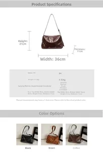 Size specifications for retro soft PU crossbody tote bag with detailed dimensions