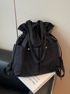 Women Korean Style Fashion Bucket Backpack Large Capacity Drawstring Cloth Multi-pocket Commuter Shoulder Bag Autumn Winter