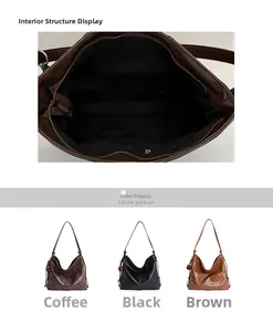 Détails de l'intérieur du grand sac fourre-tout et options de couleurs marron et noir
