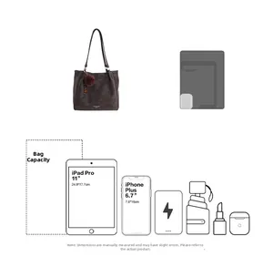 Large dark brown tote bag showing capacity for 11 inch iPad Pro and essentials