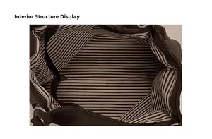 Detail view of large tote bag interior featuring striped lining and secure zipper pocket