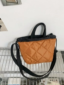 Borsa a Secchiello in Nylon Trapuntato da Donna Moda Rombi Borsa a Mano Casual a Tracolla per il Pendolarismo Quotidiano