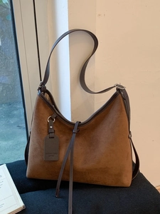 Retro brown frosted leather hobo bag with adjustable wide shoulder strap for women