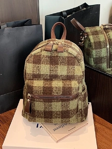 Vintage Plaid Woolen Backpack For Women Forest Mori Girl Style Large Capacity Bowknot Mini School Bag Fashion Travel Backpack
