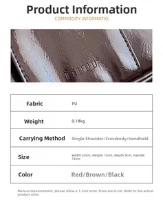 Detailed size chart showing dimensions for the oil wax leather bowling handbag