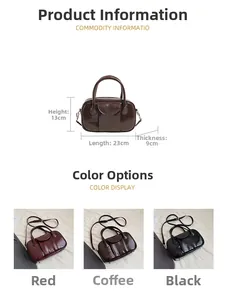 Detailed size specifications for glossy patent leather handbag showing dimensions and colors