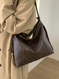 Sac Fourre-tout en Cuir PU Vintage pour Femmes Grande Capacité Minimaliste Couleur Unie Sac Bandoulière Avec Gland de Perles pour Trajet Quotidien Décontracté