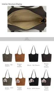 Detail view of tote bag interior with zipper pocket and multi-color selection options