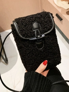 Women Lamb Wool Plush Phone Crossbody Bag Fashion Sherpa Fluffy Small Shoulder Bag With Toggle Button For Autumn Winter
