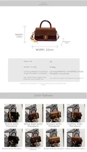 Detailed size specifications and color options for the stylish PU leather crossbody bag
