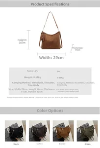 Detailed size specifications for vintage PU tote bag including dimensions and weight data