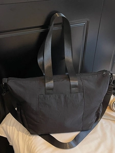 Women Large Capacity Nylon Tote Bag Simple Wrinkled Texture Shoulder Bag Student Daily Crossbody Commuting Handbag Solid Color