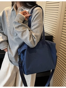 Minimalist navy blue large capacity canvas tote bag for women with adjustable strap