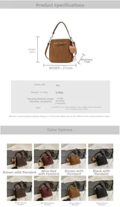 Detailed dimension guide for vintage bucket bag with woven handle and bear charm