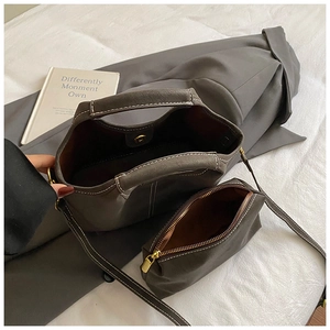 Minimalist faux suede bucket bag set with contrast stitching and large capacity