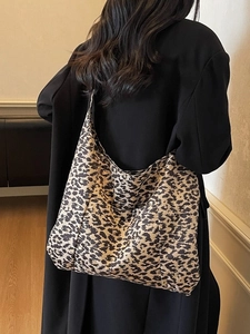 Large capacity leopard print canvas tote bag stylish autumn shoulder bag for women