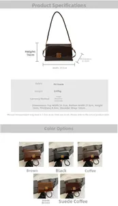 Detailed size specifications and material chart for the vintage retro shoulder bag