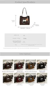 Tableau des tailles et spécifications du grand sac cabas marron avec motif de chat