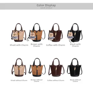 Sélection de couleurs de sacs seaux en daim vintage en kaki, marron et noir classique