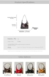 Detailed dimensions and color options for the vintage PU leather shoulder tote bag