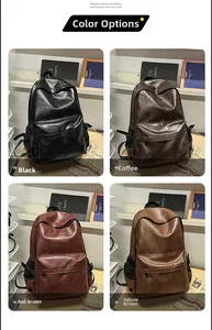Detailed grid view of high-capacity PU leather backpacks in black, brown, and tan colors