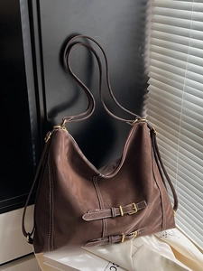 Sac Cabas en Cuir PU Grande Capacité pour Femmes Vintage Punk Sac à Épaule avec Surpiqûres Contrastées et Boucles en Métal Sac Hobo