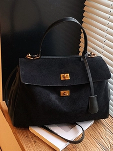 Vintage Women Large Capacity Suede PU Leather Tote Bag Retro Briefcase Handbag Gold Lock Crossbody Shoulder Commuter Bag