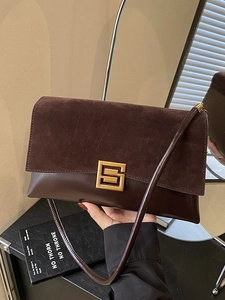 Vintage PU Leather Square Crossbody Bag For Women Patchwork Shoulder Bag With Gold Buckle Fashion Underarm Bag Casual Bag