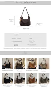 Tableau des tailles et options de couleurs pour le grand sac fourre-tout vintage en PU